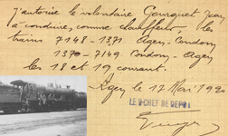 Permis de conduire locomotives de Jean Gourguet en 1920